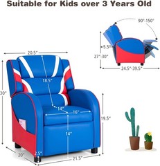 Costzon Kids Recliner Gaming Chair Footrest Headrest Blue Leather