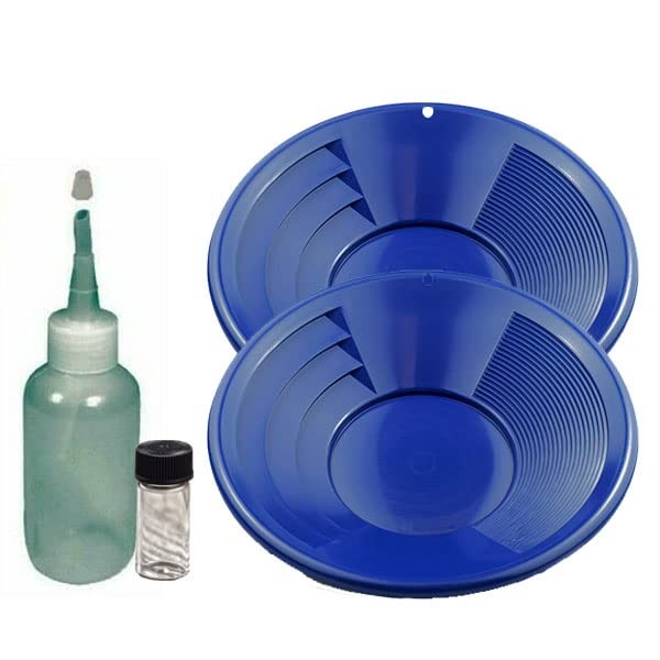 Sluice Monkey (2) 12″ Blue Gold Pan Panning Kit with Sniffer & Vial