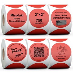 2″ 6 Rolls 4500 Labels Red Circle Direct Thermal Stickers Labels Rolls Compat…