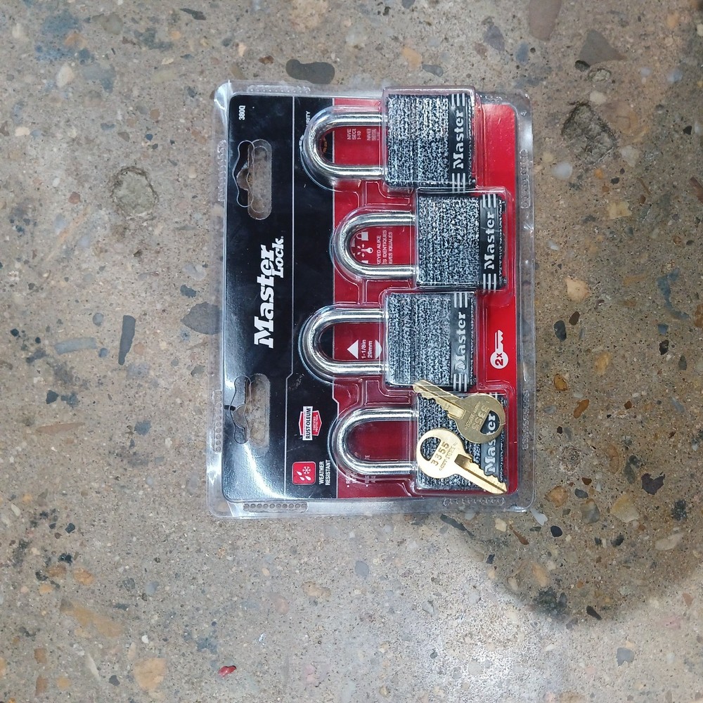 4 Master Lock 380T Set Of 4 Keyed Alike Pad Locks 1-1/8 in 29mm Black NEW 2 Keys
