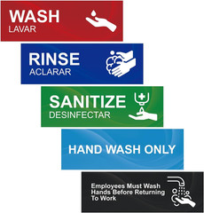 Wash Rinse Sanitize Sink Labels, 5 Pack 3 Compartment Sink Signs, Waterproof Sti