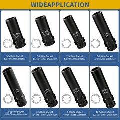8 Piece Spline Lug Nut Socket Set, SAE & Metric Wheel Lock Removal Kit for Re…