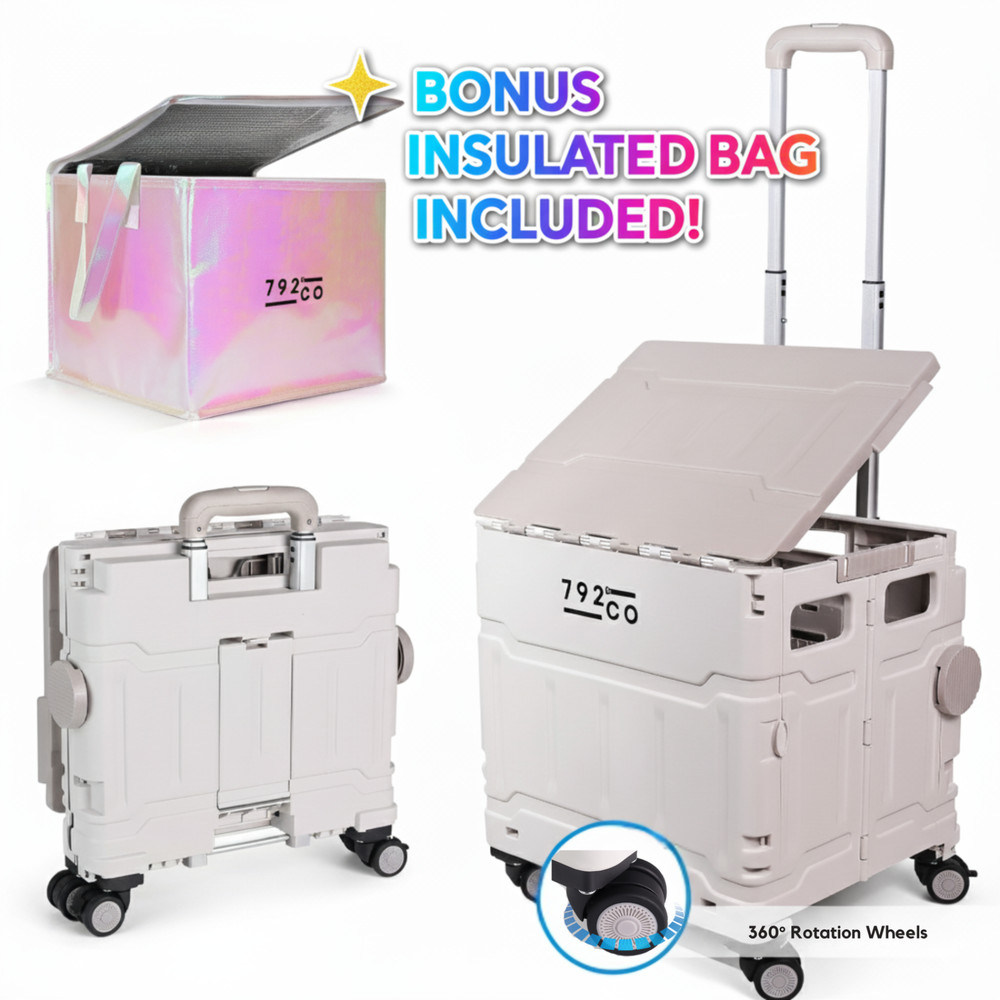 Ultimate Foldable Rolling Cart with Wheels and Bonus Insulated Shopping Bag.