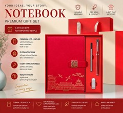 Red Eco-Leather Notebook Gift Set w/ Pen & Elegant Design