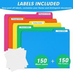 File Folder, 150 Pack 1/3 Cut Tab Colored File Folders, File Folder Letter Si…