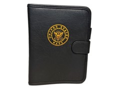 United States Navy 3 Ring Planner Black Leather Gold Stitched Logo Organizer