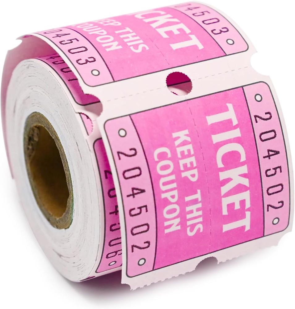 DGBDPACK 250 Raffle Tickets, 50/50 Double Roll 2 inches x 1 inch, Pink