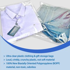 12 x 15 Clear Plastic T-Shirt Bags with Clothing Size Stickers, 100 Pcs Cel