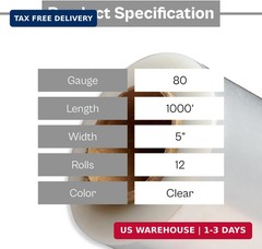 PSBM Mini Stretch Wrap with Extended Core Handles, 12 Rolls 5 Inch x 1000 Feet 8