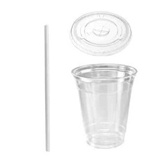 16 Oz Clear Plastic Cups PET Disposable Cold Cups With Lids and Straws for Party