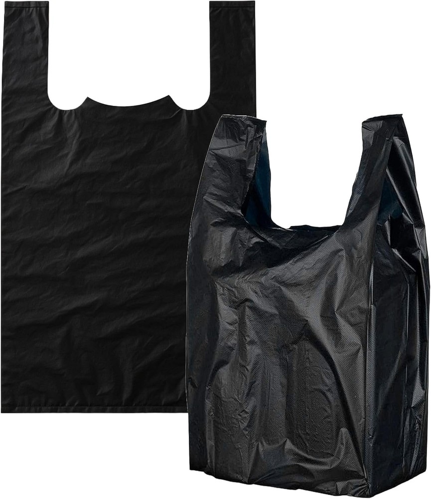 12×6.5×22 Inches Black Plastic Shopping Bags for Grocery Takeout 1200 Pcs