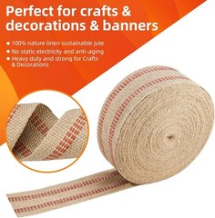 YaeCCC Craft Jute Webbing Tape, 20 Yards Width 3.5″ Roll Natural Burlap Red L…