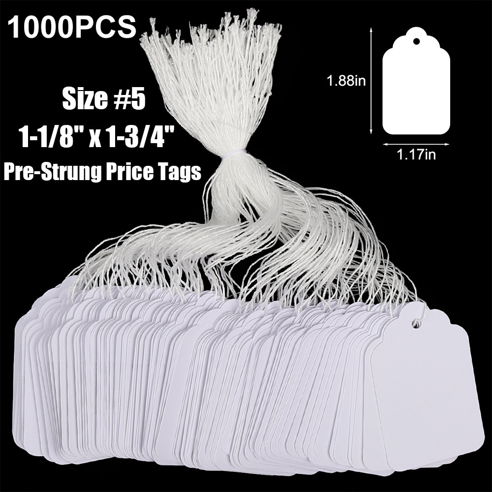 1000 Blank White Merchandise Price Tags +Strings 1.88*1.17in Retail Strung Label