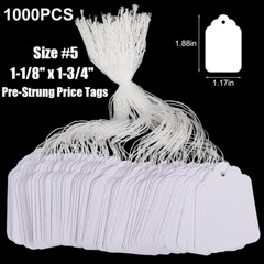 1000 Blank White Merchandise Price Tags +Strings 1.88*1.17in Retail Strung Label