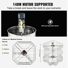 Electric Honey Extractor, 4/8 Frames Honey Spinner Extractor, Stainless Steel Be
