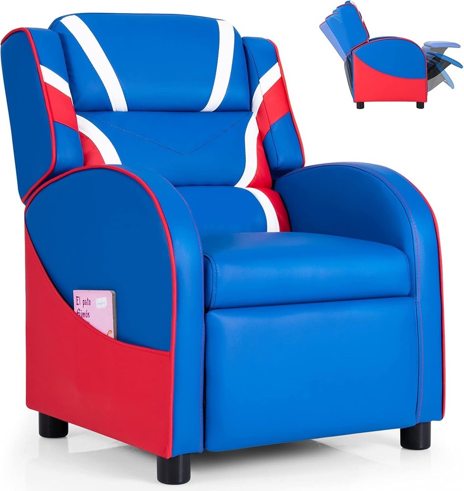 Costzon Kids Recliner Gaming Chair Footrest Headrest Blue Leather