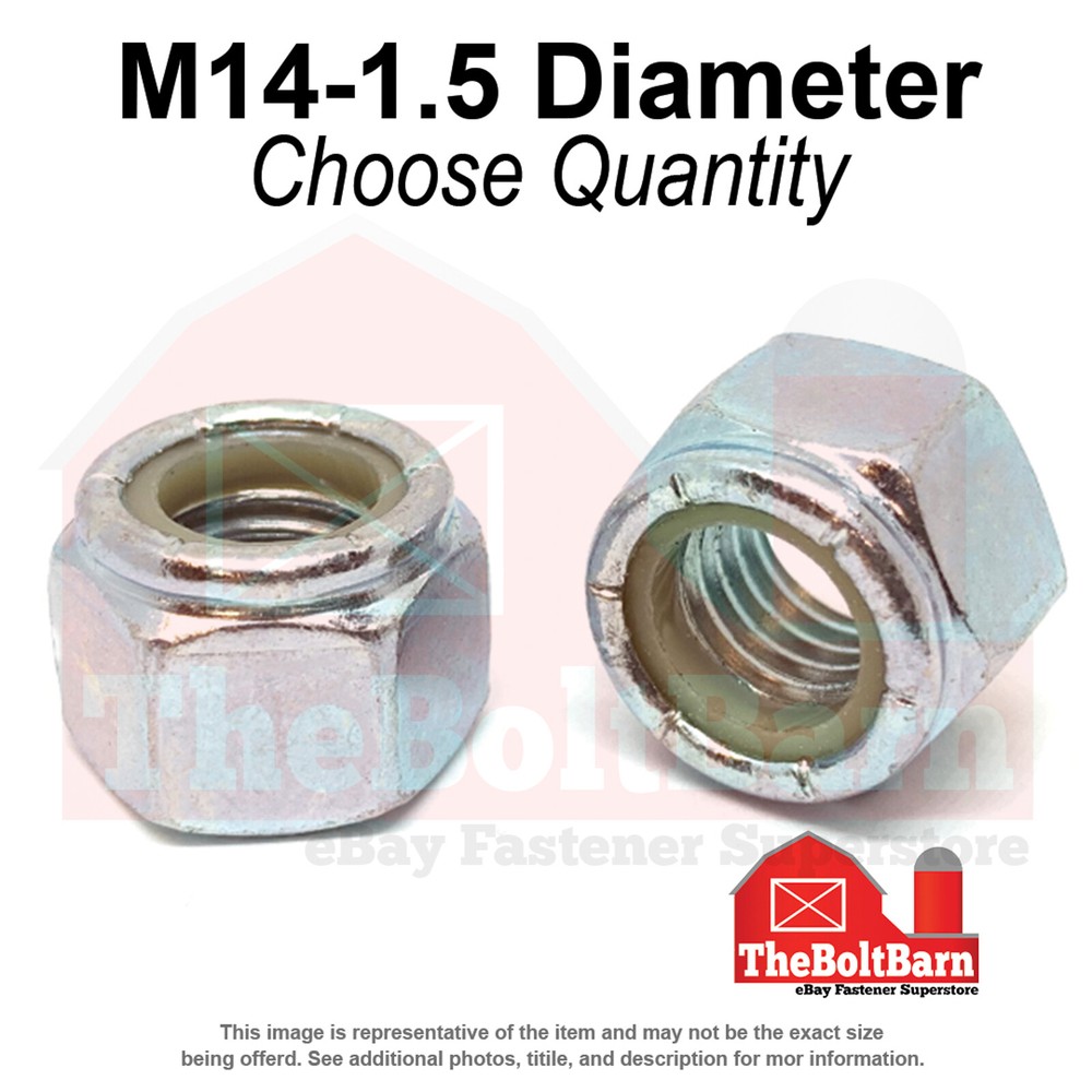 M14-1.5 Class 10 Nylon Insert Hex Nuts Zinc Clear Fine Thread (Pick Quantity)