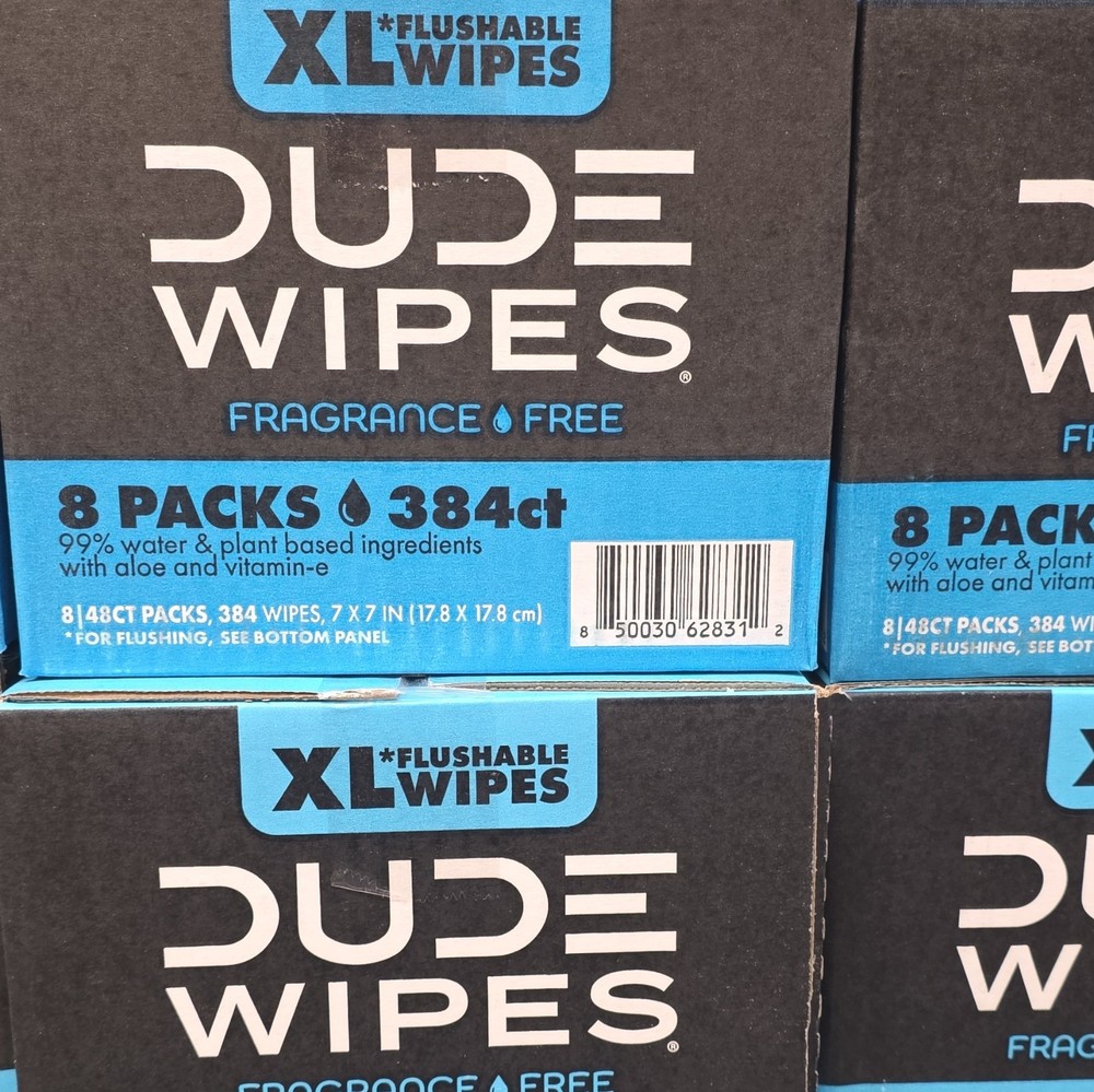 DUDE Wipes XL Flushable Personal Cleansing Wipes, Unscented, 8 Pack 384 Ct