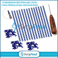 1.5mm Maxillofacial Mini Plates with 120 Pcs Titanium Screws and ScrewDriver Set
