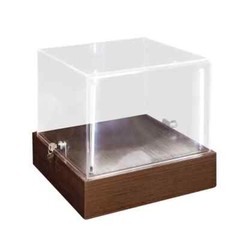 Dark Walnut Clear Acrylic Locking LED Display Case 14.75″ x 14.75″ x 13.75″