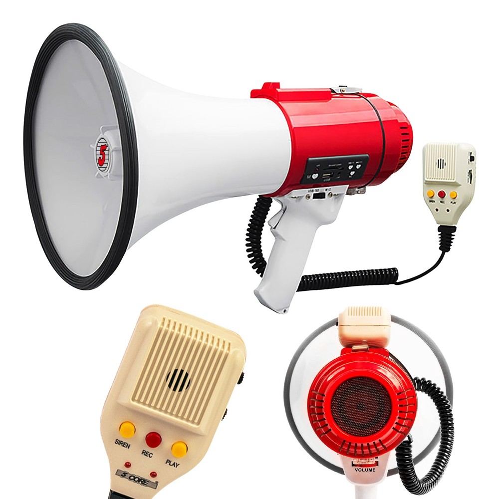 5Core 60W Megaphone Speaker Pro Bullhorn Handheld Police Siren Voice Recording