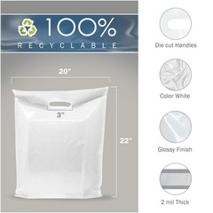 Extra Large White Merchandise Bags – Glossy Plastic Perfect for Retail – 100 Pac