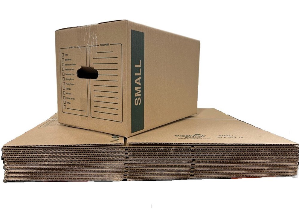 100 – Pack Small Cardboard Moving Boxes 16x10x10 32 ECT With Handles