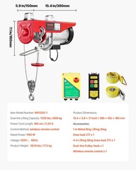 Electric Hoist, 1320 lbs Lifting Capacity, 1150W 110V Electric Steel Wire Winch