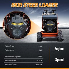 24HP Mini Track Skid Steer Loader, RATO 2-Cylinder Engine, 3-Pump Hydraulic Syst