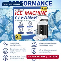 Ice Machine Cleaner Maker and Descaler – 24 Ice Maker Cleaner Tablets Compatible