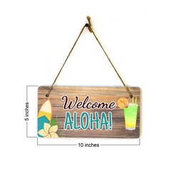Welcome Aloha! 5×10 Hanging Plus Wall or Door Sign | Home Decor