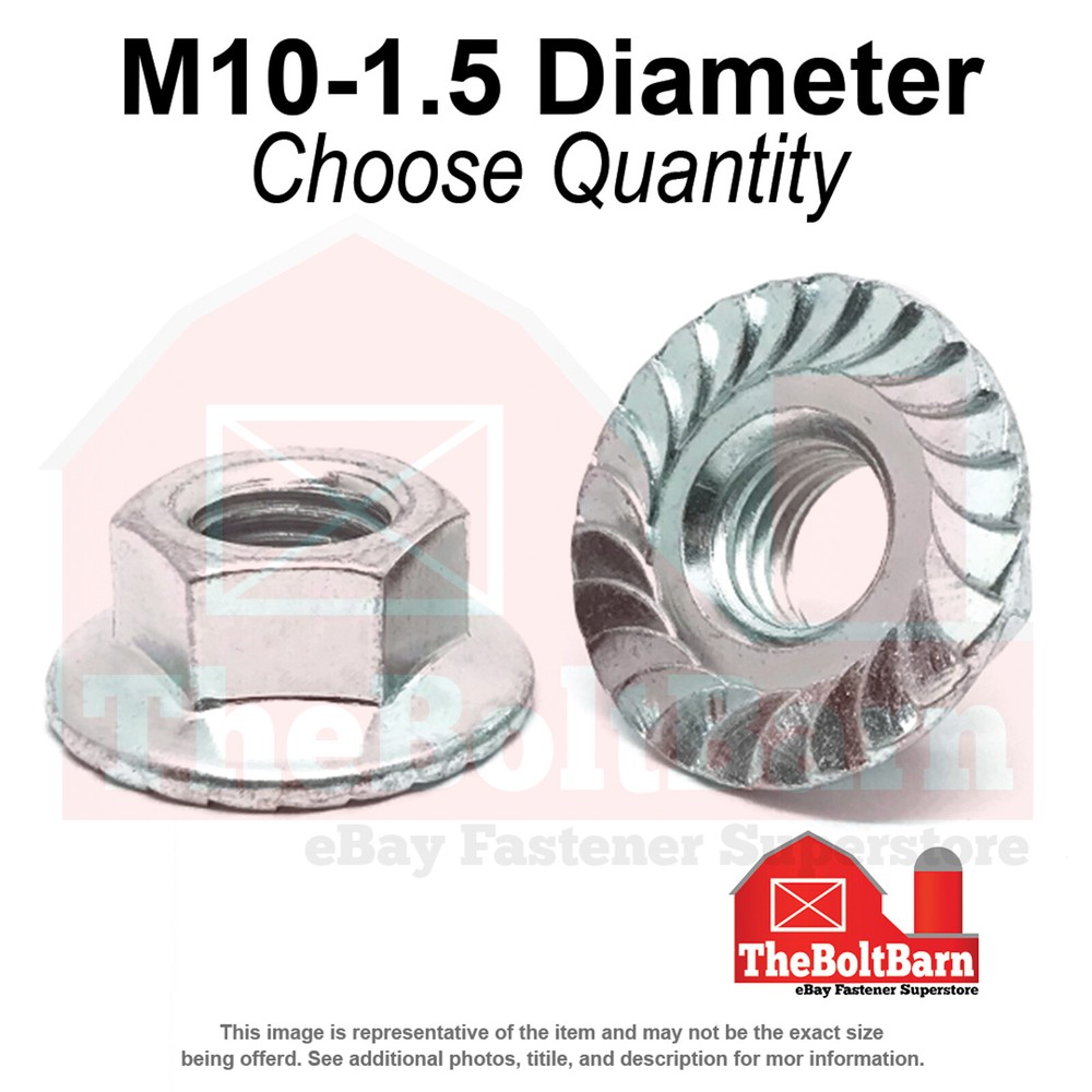 M10-1.5 Class 8 Serrated Hex Flange Nuts Zinc Clear Coarse Thread (Pick Qty)