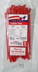 7″ Red Plenum Rated Air Handling Nylon Cable Zip Ties 50LB. USA MADE, 100pk