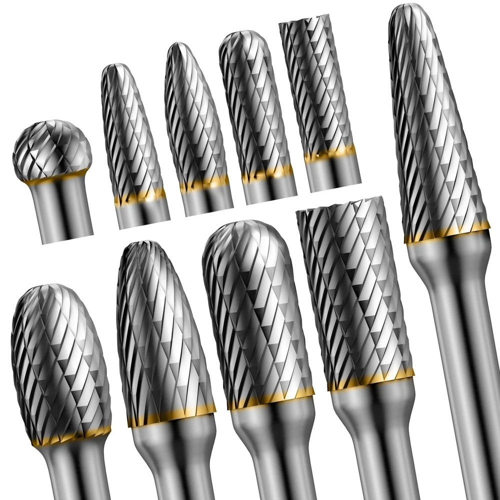 10pcs Die Grinder Bits w/ 1/4″ Shank, Tungsten Carbide Burr Set for Metal Steel
