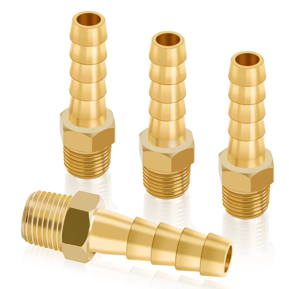 4Pcs Brass Hose Barb Fittings 1/4″ Hose Barb to 1/8 NPT Male Thread Air Hose Fit