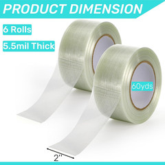 6 Rolls Filament Strapping Tape, 2” X 60Yds X 5.5Mil Reinforced Fiberglass Tape