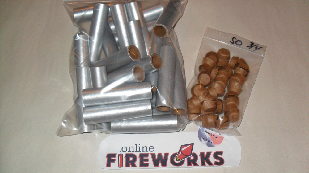 25 Silver 3/4 x 3 1/2 x 3/32 inch Paper Fireworks Tubes + 50 Free Plugs Free SH