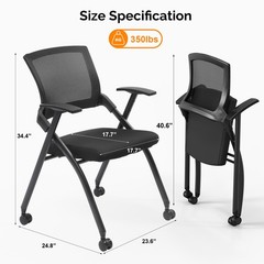 2 Pack Foldable Office Chair with Wheels & Armrest Stackable Conference Room US