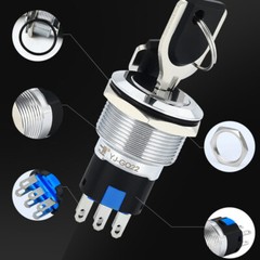 19mm Rotary Key Switch Latching 2/3 Position Selector Security Lock ON/OFF 5A