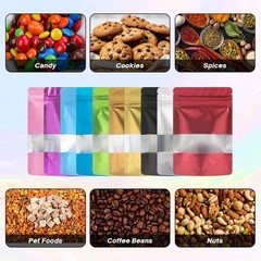 Multi-Size & Color Foil Mylar Matte Stand Up Zip Lock Bag w/ Rectangle Window