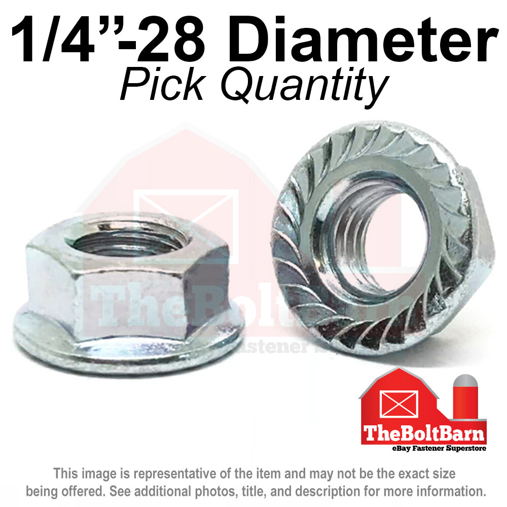 1/4″-28 Case Hardened Serrated Flange Whiz Lock Nuts Zinc FINE (Pick Quantity)