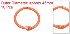 Loose-Leaf Binder Rings, 45mm/ 1.8″ Metal Book Ring Key Holder Orange, 10Pack