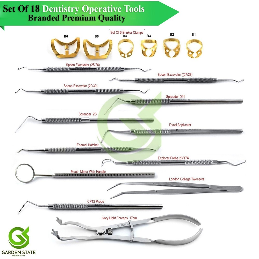 18Pcs Dentistry Operative Tools Tooth Cavity Preparation Restoration Instruments