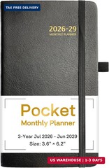 2026-2029 Pocket Monthly Planner, 3 Year Calendar 2026-2029, 6.2” x 3.6” x 0.6