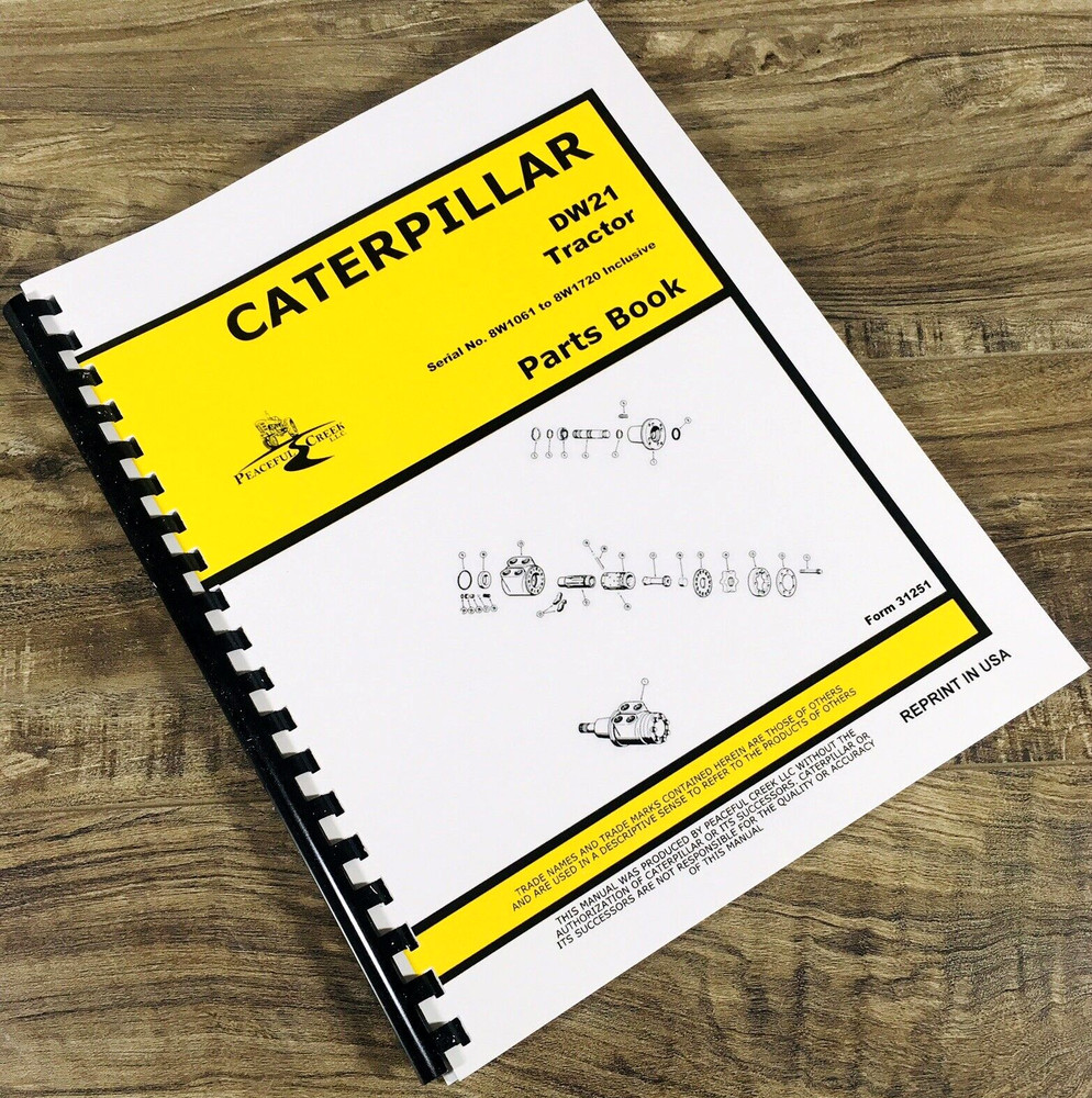 Parts Manual For Caterpillar DW21 Scraper Catalog Book 8W1061-8W1720 Inclusive