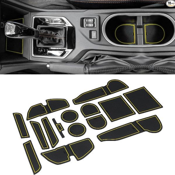 Cup Holder Insert for Center Console Mat Non-Slip Door Pocket Li Color: Yellow