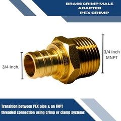 10 PCS. 3/4″ PEX X 3/4″ MALE NPT THREADED ADAPTER BRASS CRIMP FITTING LEAD FREE