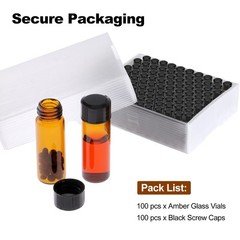 100 Pack 4ml Sample Vials 1 Dram Amber Glass Vials with Black PP Screw Caps US
