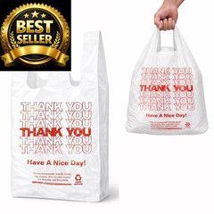 YoYoRain White Thank you T shirt bag, Grocery shopping bag Large,