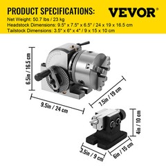 VEVOR BS-0 Semi 5″ Indexing Dividing Head 3-Jaw Chuck Tailstock For CNC Milling